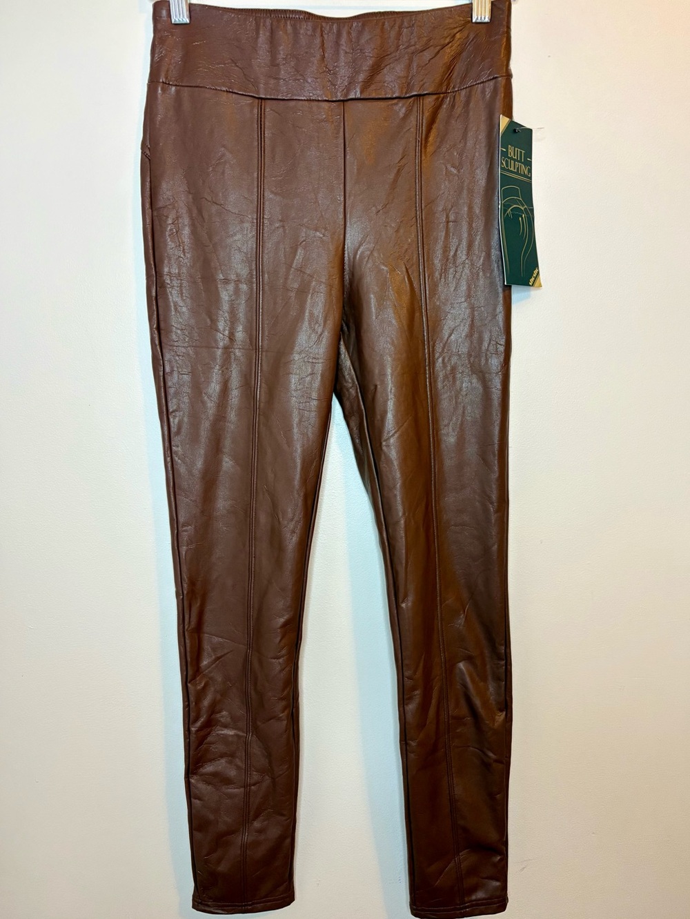 ShoSho Brown Faux Leather Butt Sculpting High Waist Leggings M NWT